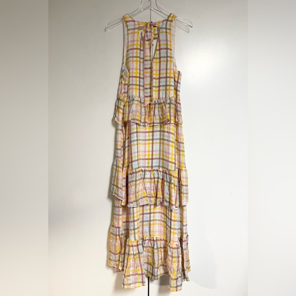Cinq a Sept Astor Tiered Midi Dress Size 10 Plaid Pastel White Maxi NEW $465 - Picture 6 of 10
